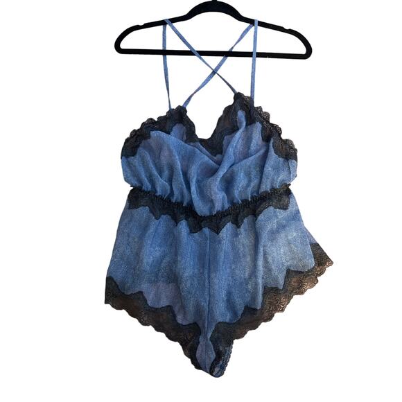 Savage X Fenty Sheer V Neck Lace Chiffon Baby Doll Romper Open Back - Picture 1 of 3